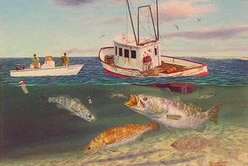 "Shrimpers" by fish artist Randy McGovern